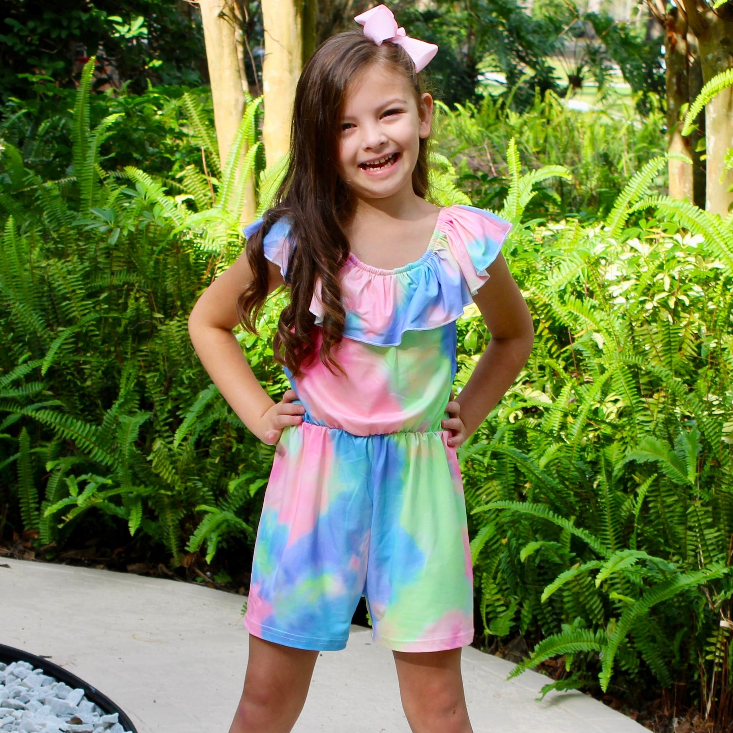 Girls Pastel Tie Dye Shorts Jumpsuit Easter Spring Kids Romper