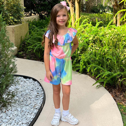 Girls Pastel Tie Dye Shorts Jumpsuit Easter Spring Kids Romper