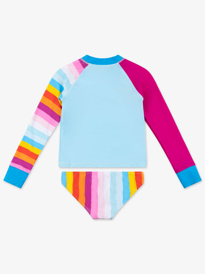 Multicolor Rhinestone Print Rash Guard Set