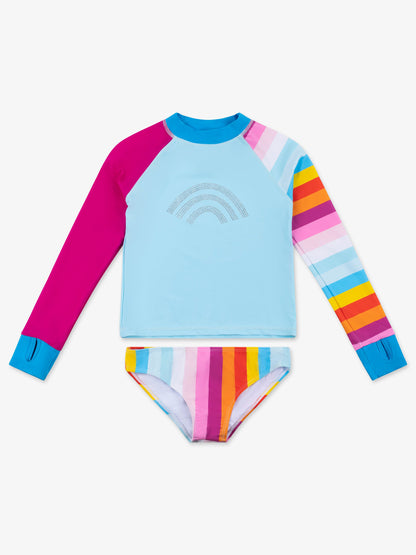 Multicolor Rhinestone Print Rash Guard Set