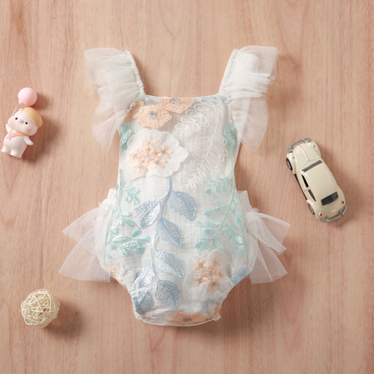 Lace Embroidered Flower Romper