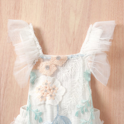 Lace Embroidered Flower Romper