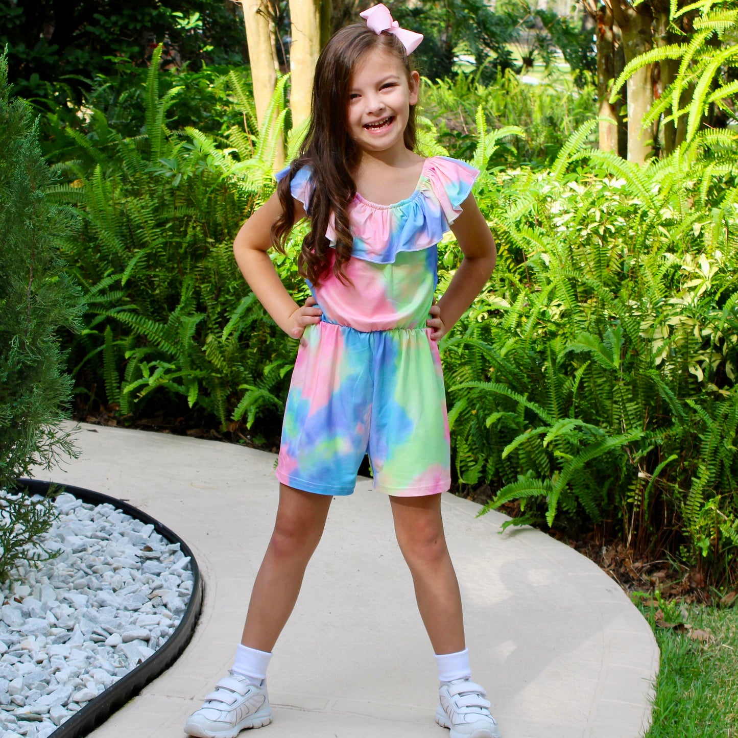 Girls Pastel Tie Dye Shorts Jumpsuit Easter Spring Kids Romper