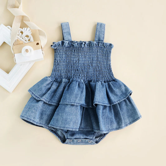 Sleeveless Ruffles Denim onsie