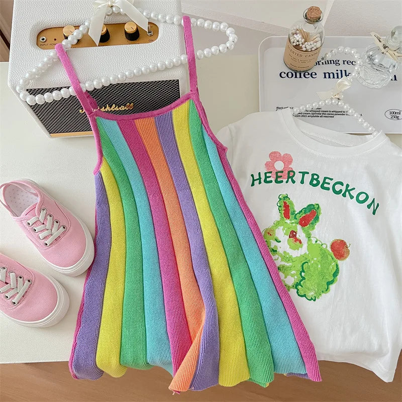 T-shirt + Rainbow Knitted Dress