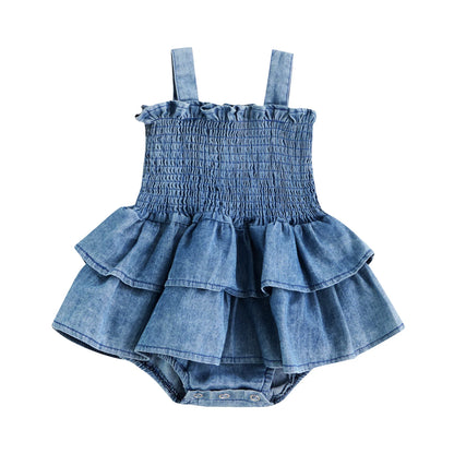 Sleeveless Ruffles Denim onsie