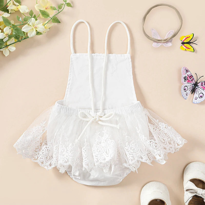 Tulle Patchwork Butterfly Romper Dress with Hairband Set