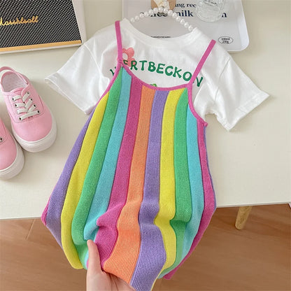 T-shirt + Rainbow Knitted Dress