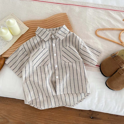 Boys Retro Striped Short Sleeve Shirt+Shorts Set