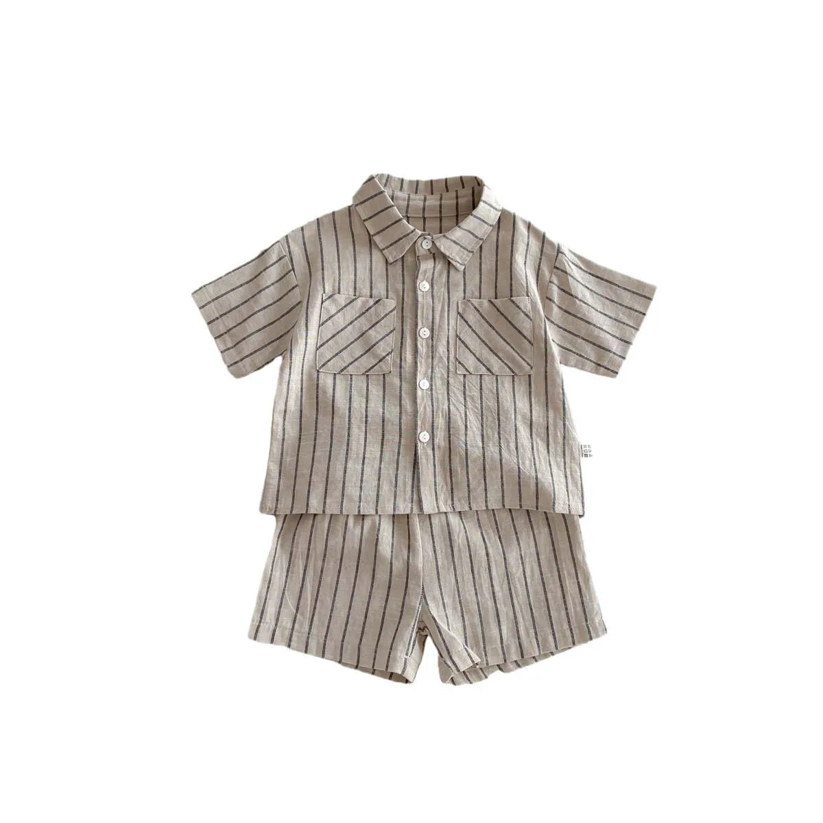 Boys Retro Striped Short Sleeve Shirt+Shorts Set