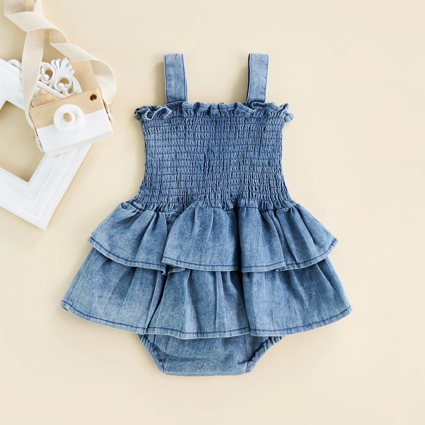 Sleeveless Ruffles Denim onsie