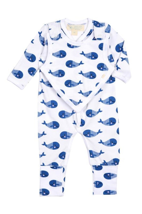 Smart Footed One-Piece + Bib - Blue Whale - GOTS certified