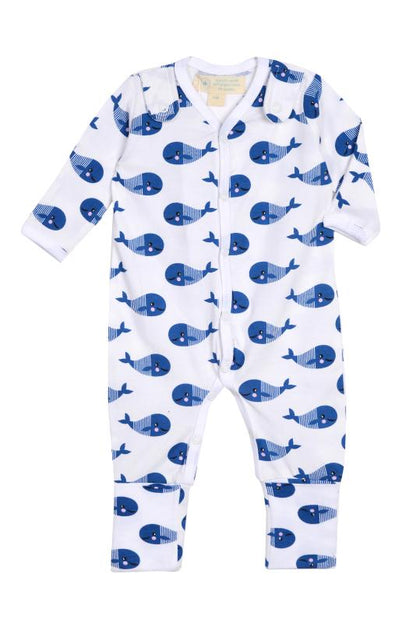 Smart Footed One-Piece + Bib - Blue Whale - GOTS certified