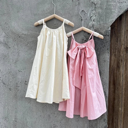 Cotton Strap Dress with Bow