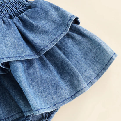 Sleeveless Ruffles Denim onsie