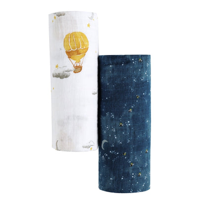 ORGANIC SWADDLE SET - FLY ME TO THE MOON (Starry Night + Hot Air