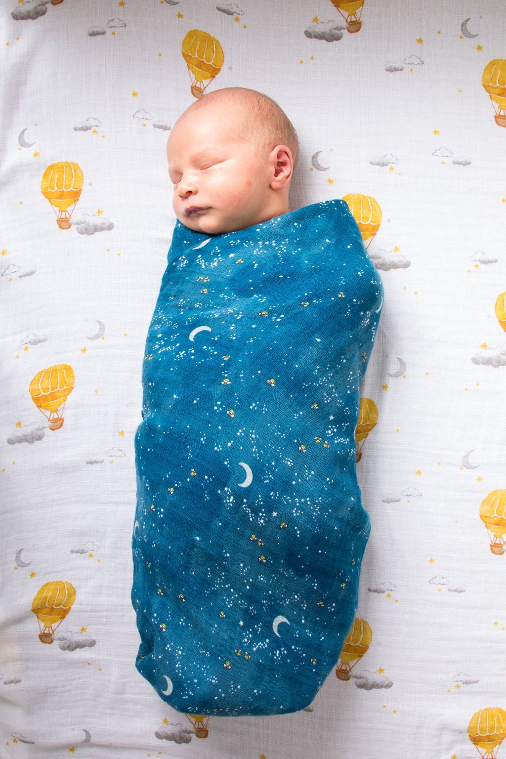 ORGANIC SWADDLE SET - FLY ME TO THE MOON (Starry Night + Hot Air