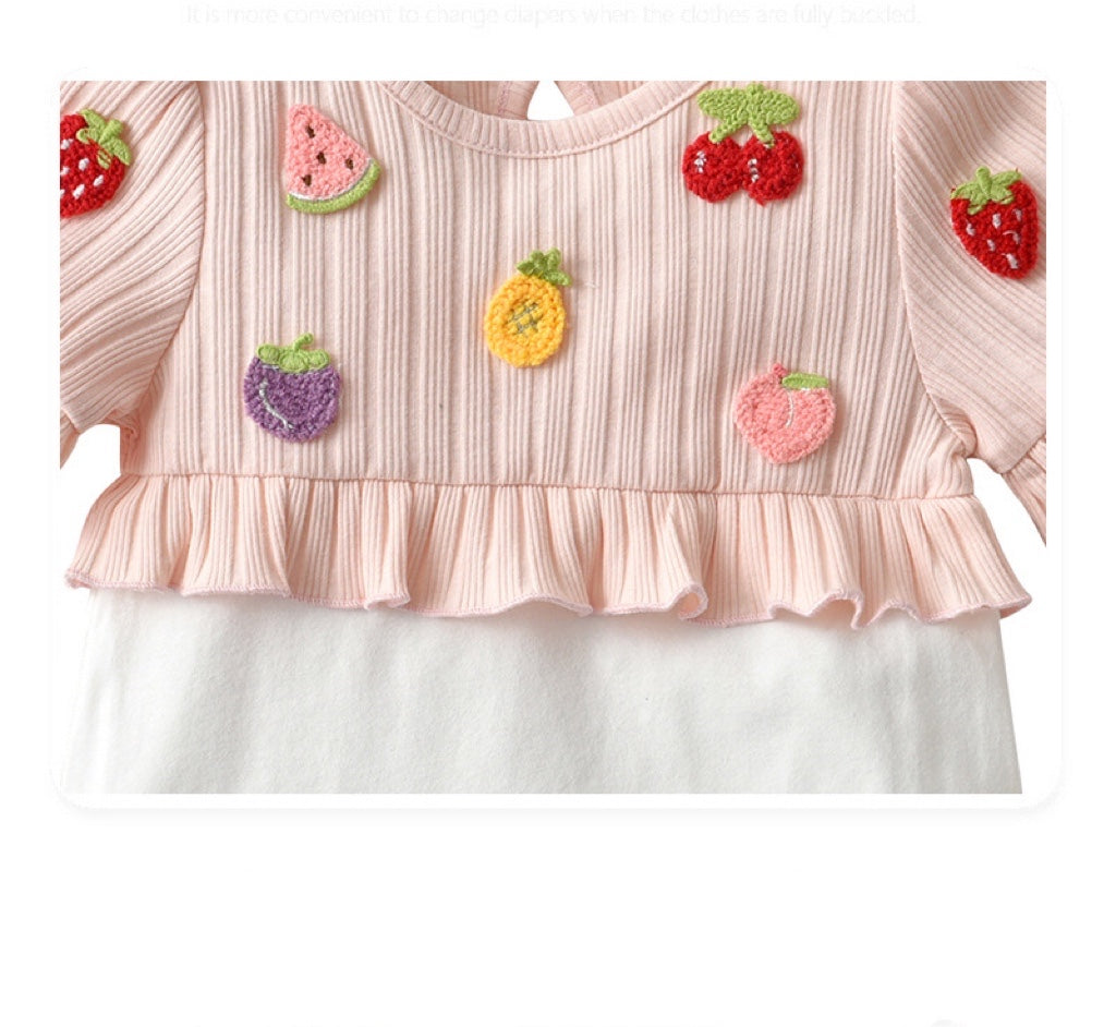 Baby Girls Fruit Embroidered Graphic Lace Sleeve Onesies & Headband